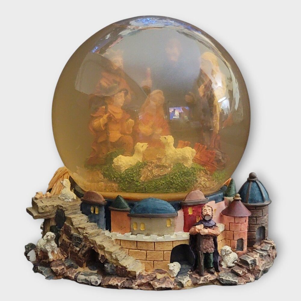 Vintage Musical Nativity Snow Globe Large Christmas Nativity Scene Silent Night